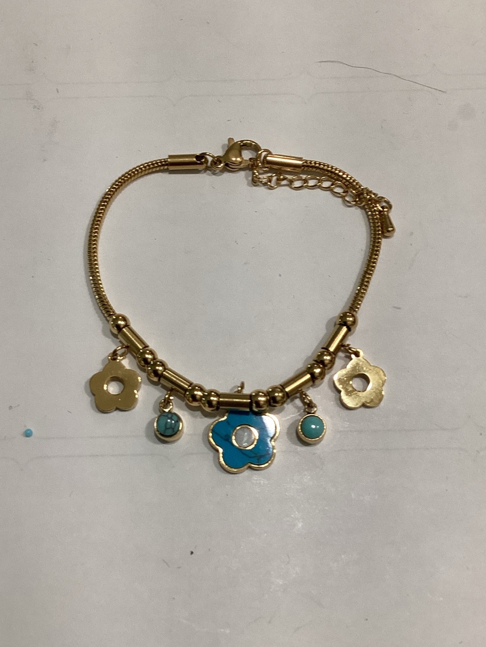 Gold-Tone Bracelet with Turquoise Flower Charms